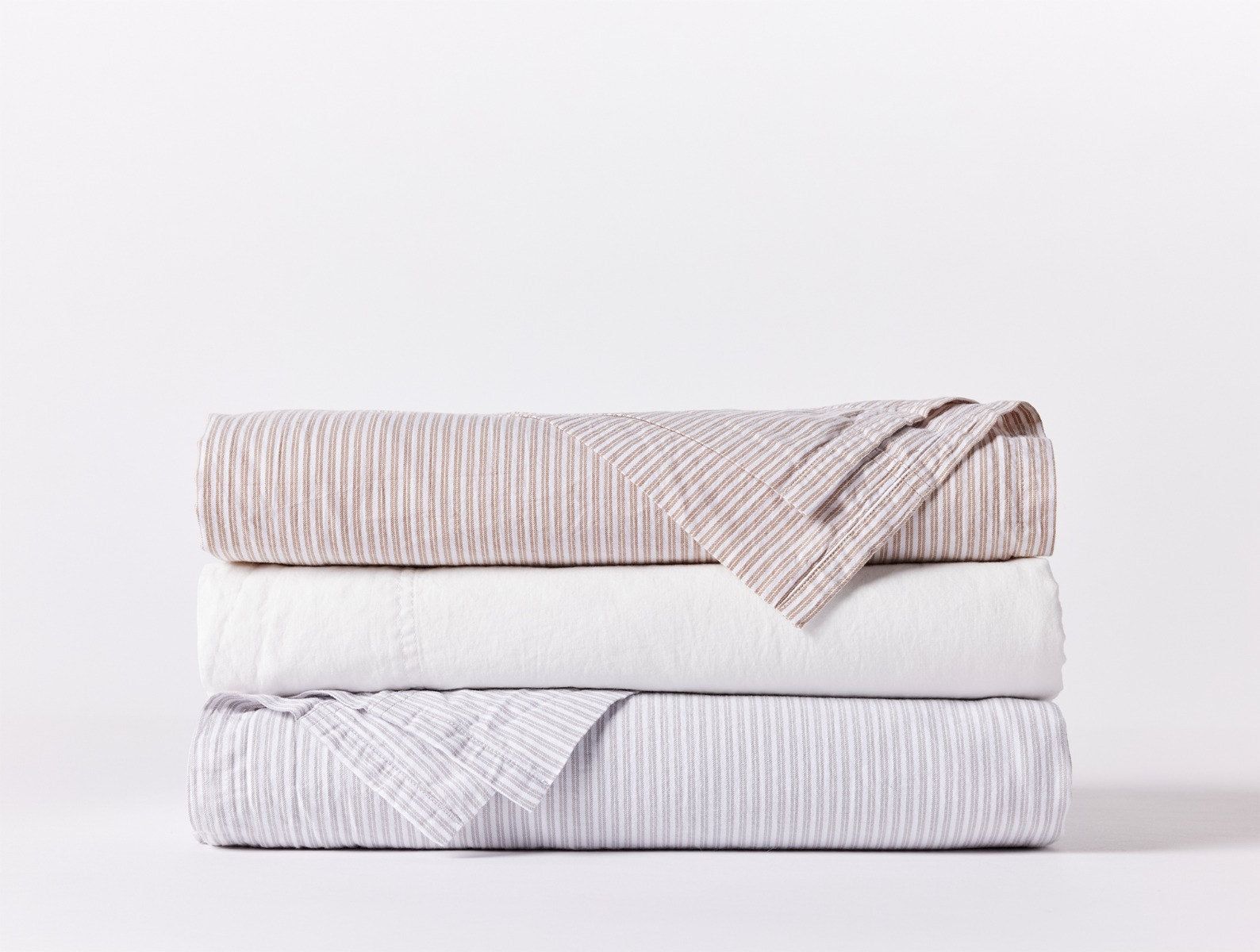 Climate Beneficial™ Cotton Soft Washed Sheets | Alpine White w/Fawn Stripe