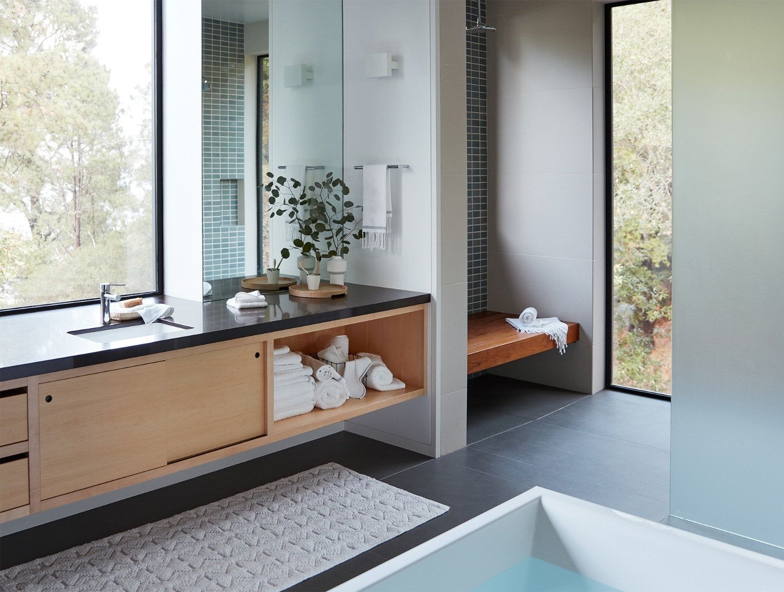 Mediterranean Organic Towels | Alpine White w/ Slate Stripe