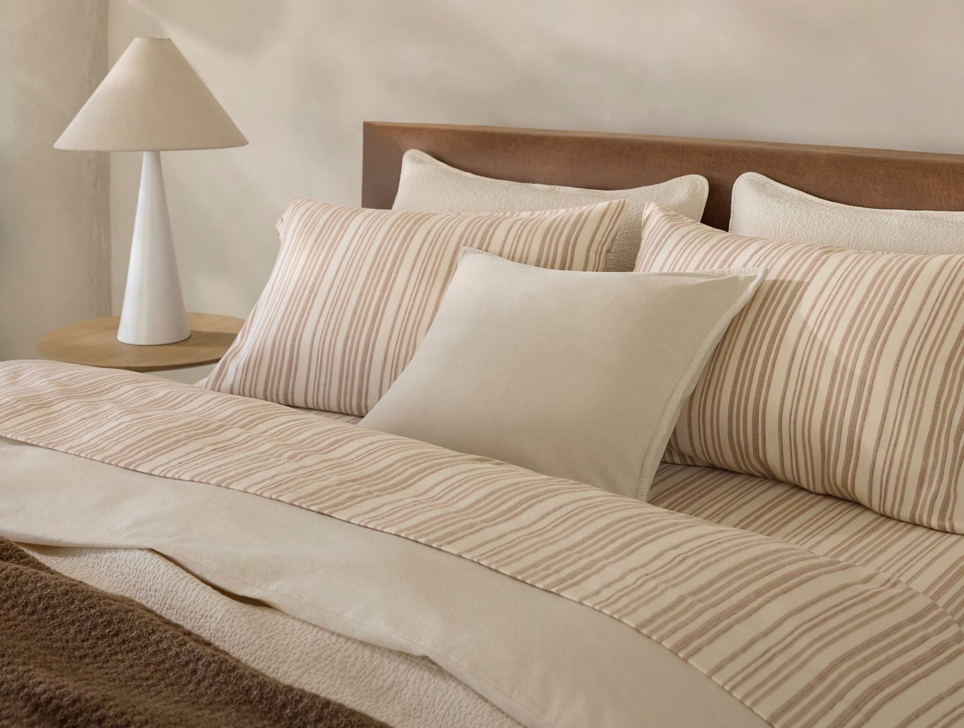 Cloud Brushed™ Organic Flannel Sheets | Camel Tonal Stripe