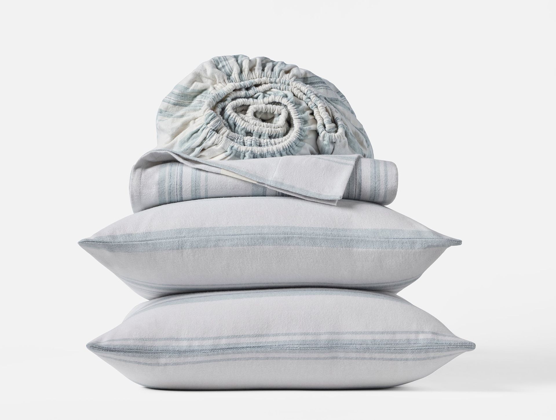 Cloud Brushed™ Organic Flannel Sheets | Gulf Herringbone Stripe