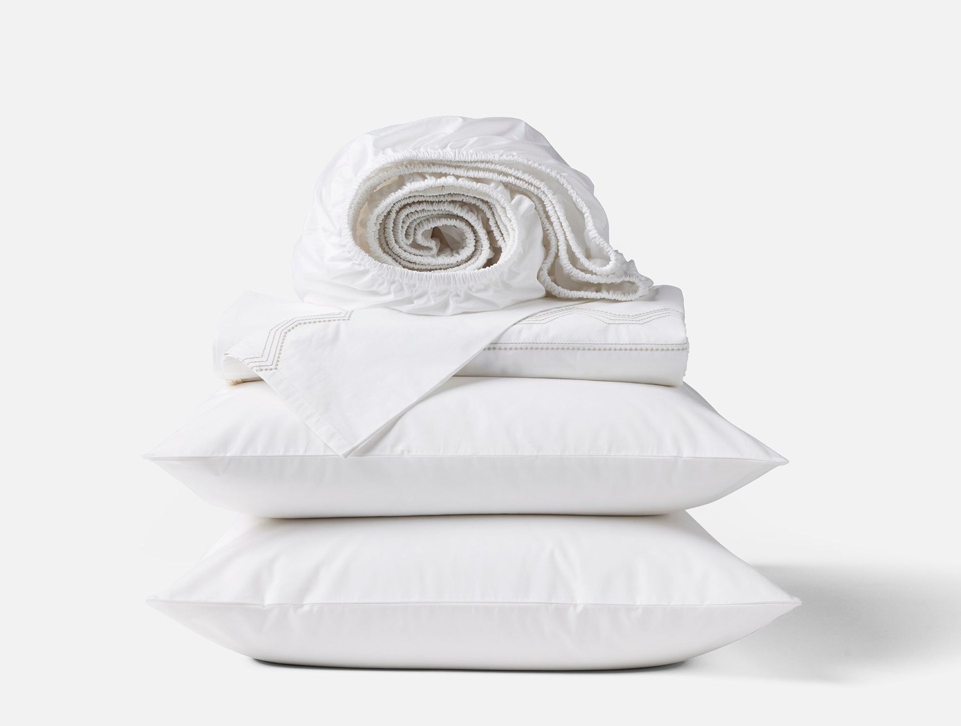 Vista Embroidered Organic Percale Sheet Set - Coyuchi | Alpine White w/Stone
