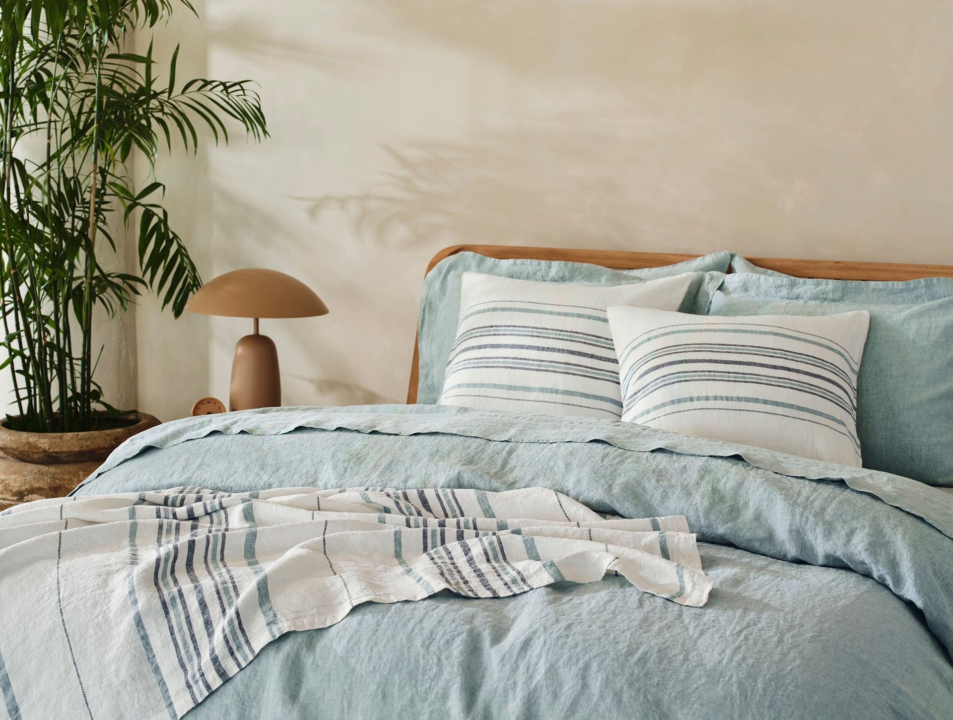 Mojave Organic Linen Decorative Pillow Cover - Coyuchi | Soft White/Gulf Stripe