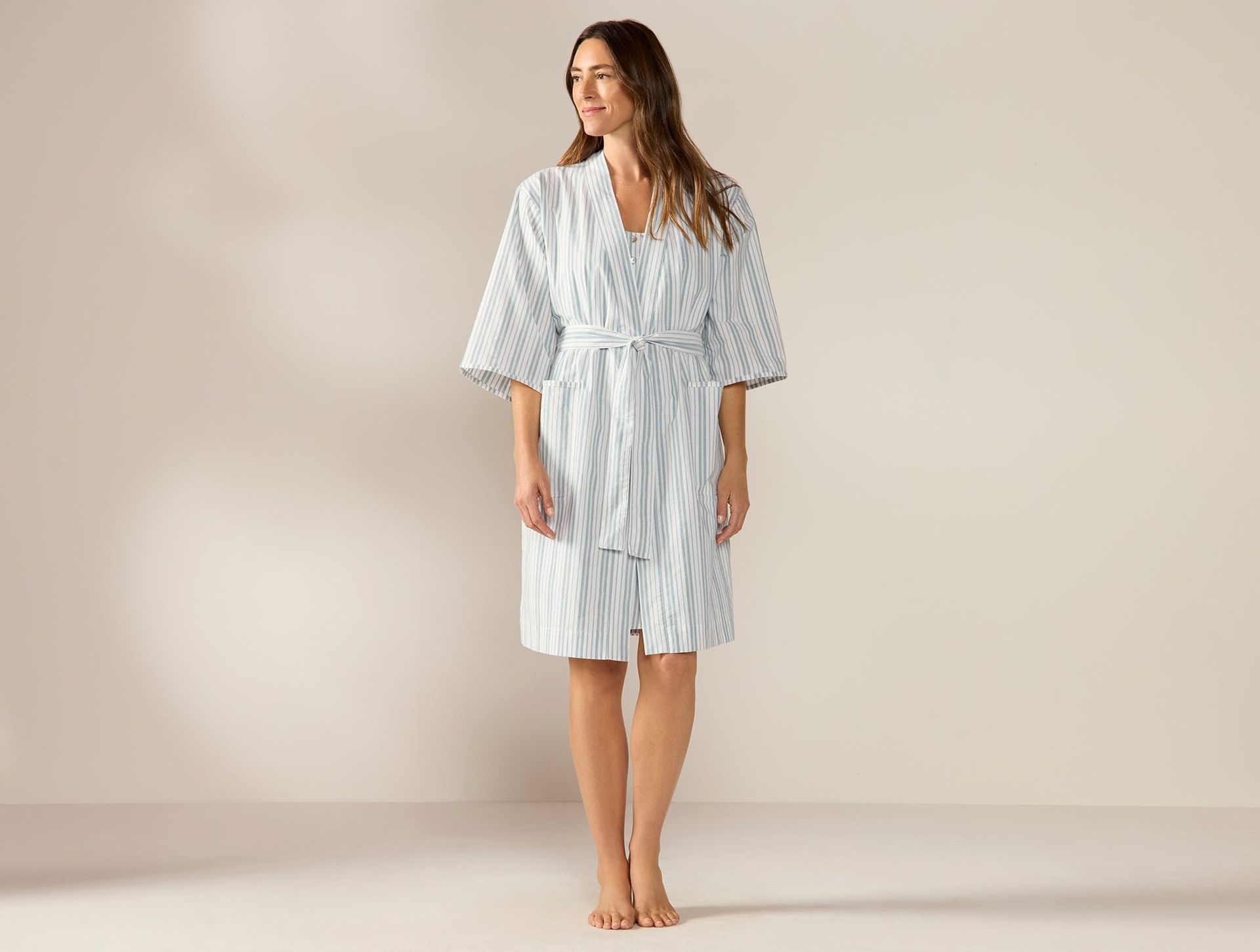 Women's Isla Organic Cotton Robe - Coyuchi | Pacific Blue Stripe