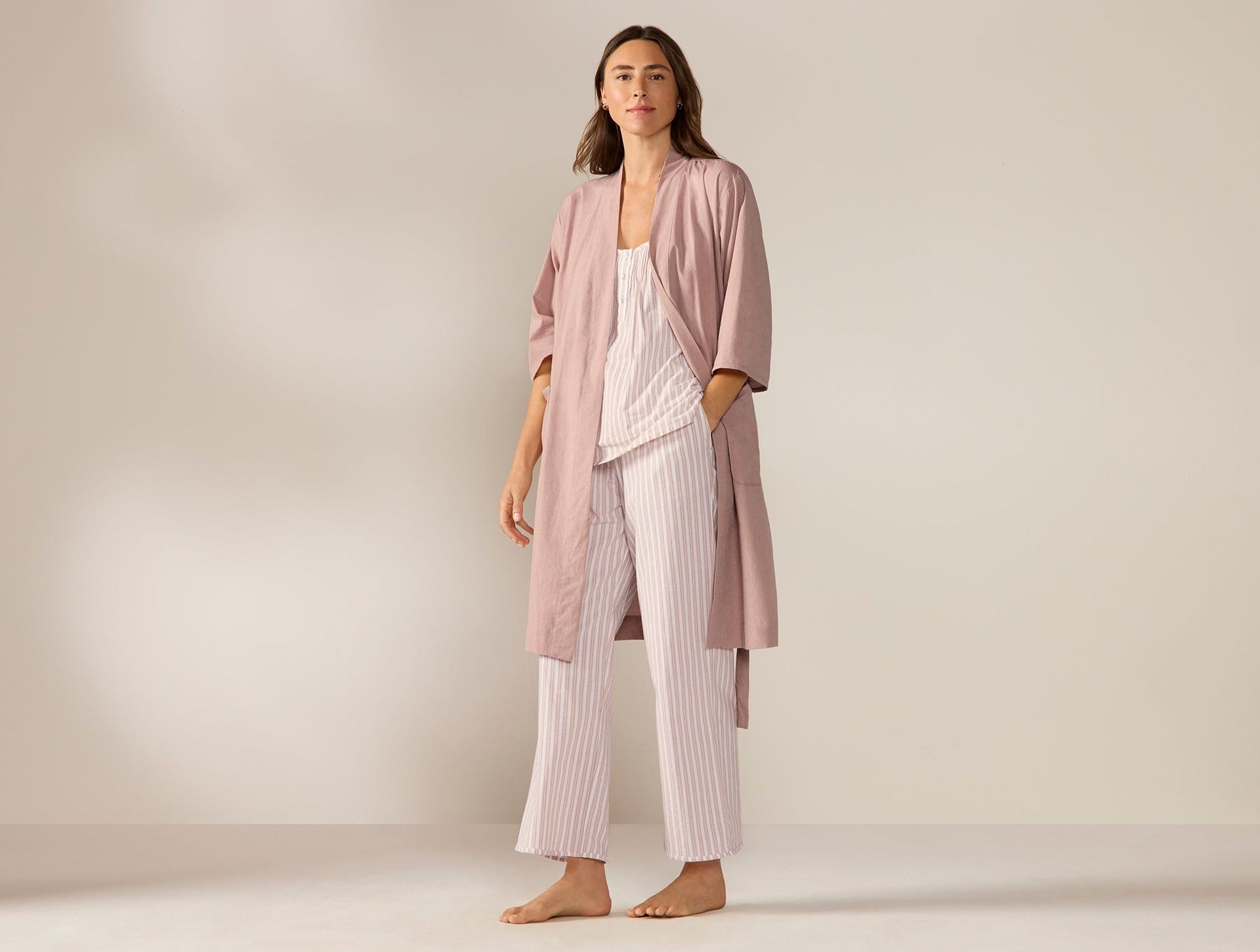 Women's Isla Organic Cotton Robe - Coyuchi | Praline Chambray