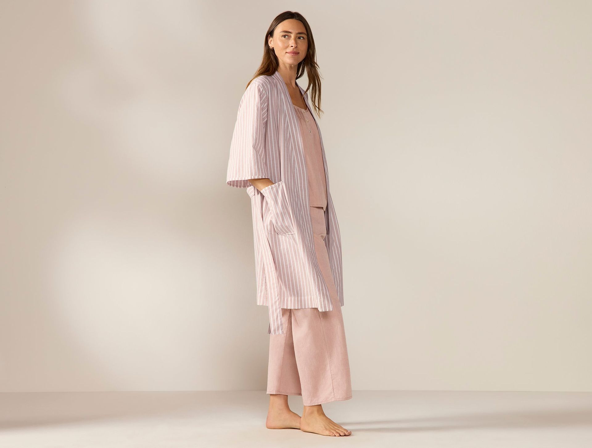 Women's Isla Organic Cotton Robe - Coyuchi | Praline Stripe