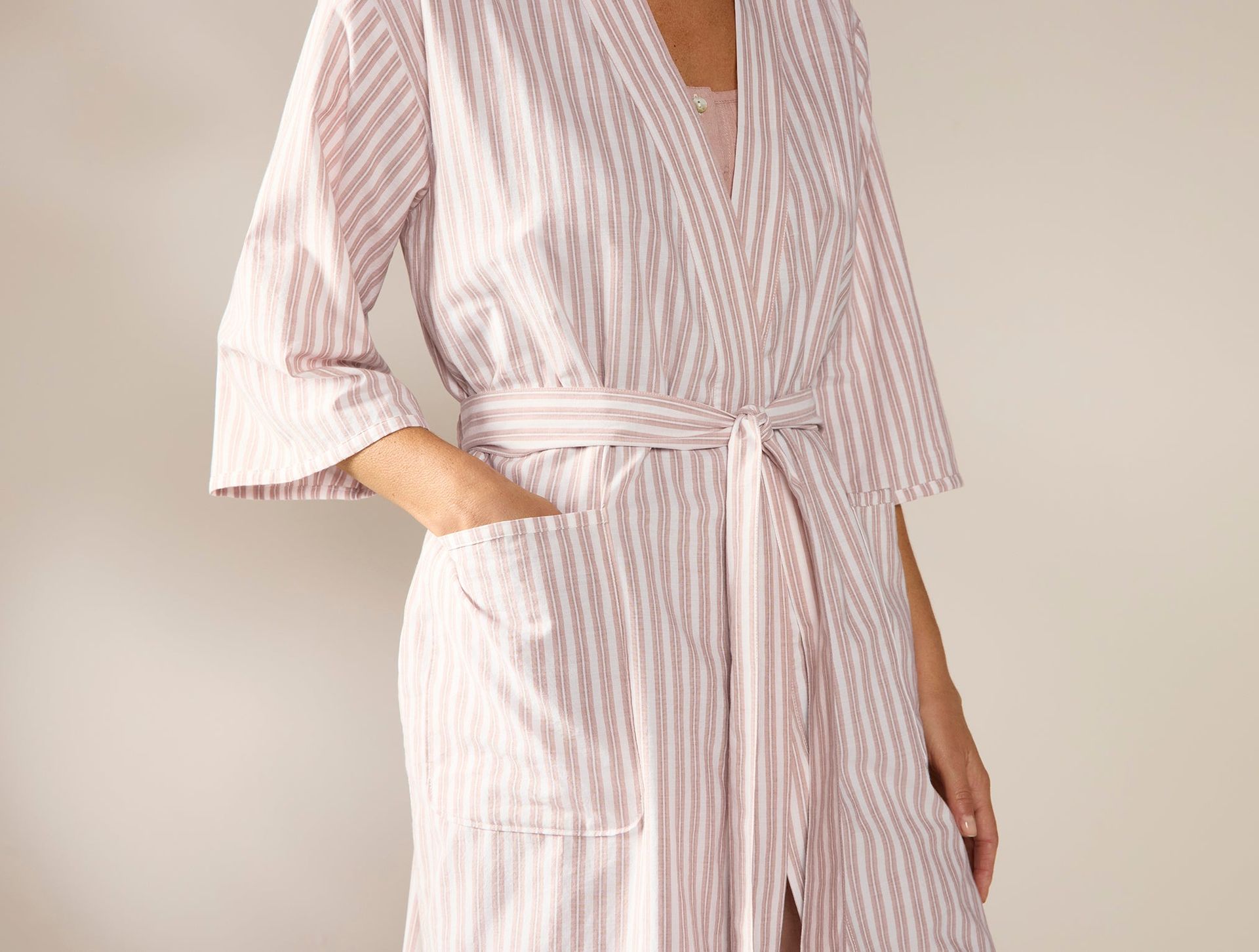 Women's Isla Organic Cotton Robe - Coyuchi | Praline Stripe