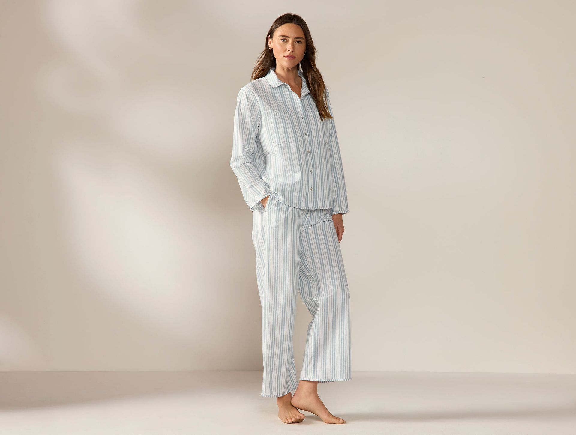 Women's Isla Organic Cotton Long Sleeve Pajama Set - Coyuchi | Pacific Blue Stripe