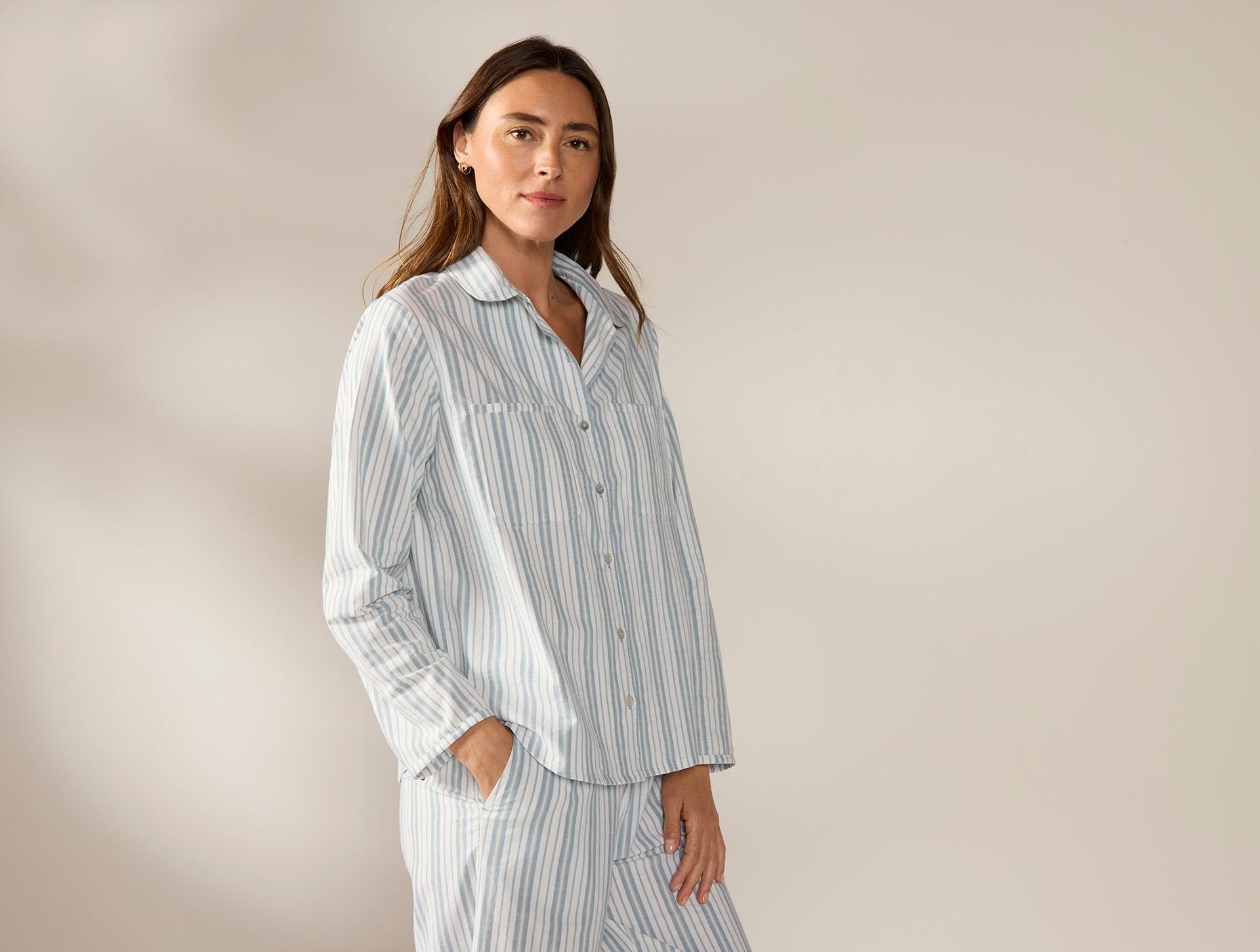 Women's Isla Organic Cotton Long Sleeve Pajama Set - Coyuchi | Pacific Blue Stripe