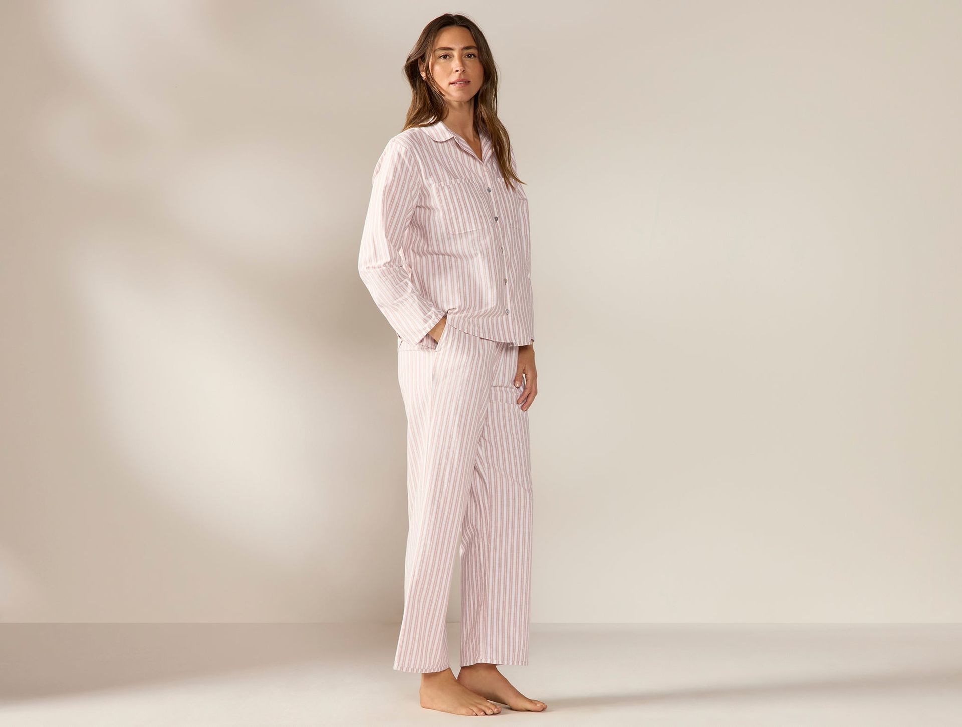 Women's Isla Organic Cotton Long Sleeve Pajama Set - Coyuchi | Praline Stripe