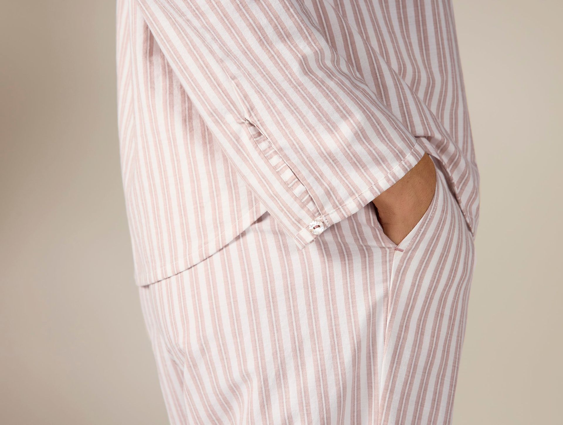 Women's Isla Organic Cotton Long Sleeve Pajama Set - Coyuchi | Praline Stripe