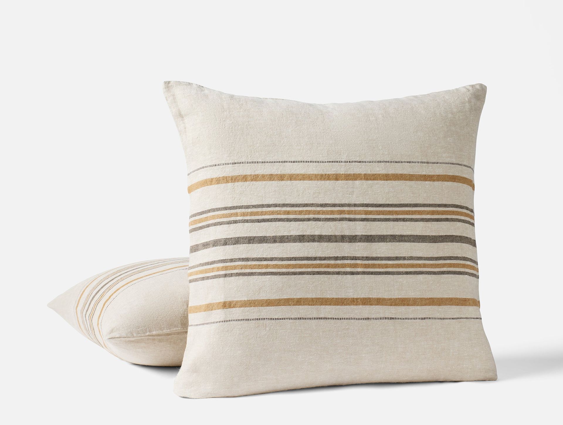 Mojave Organic Linen Decorative Pillow Cover - Coyuchi | Khaki/Espresso Stripe