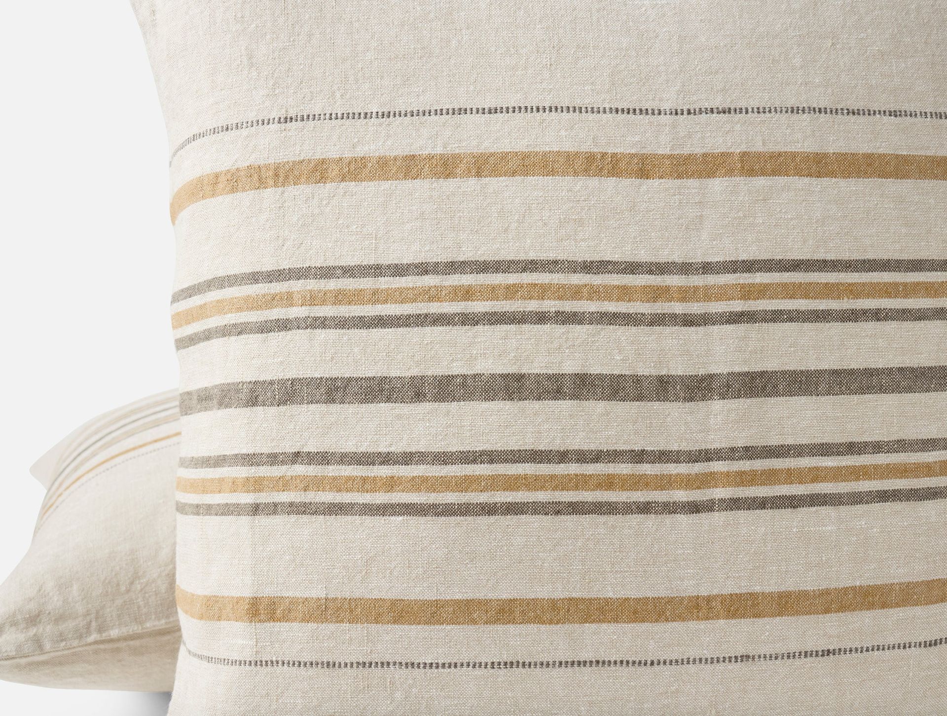 Mojave Organic Linen Decorative Pillow Cover - Coyuchi | Khaki/Espresso Stripe