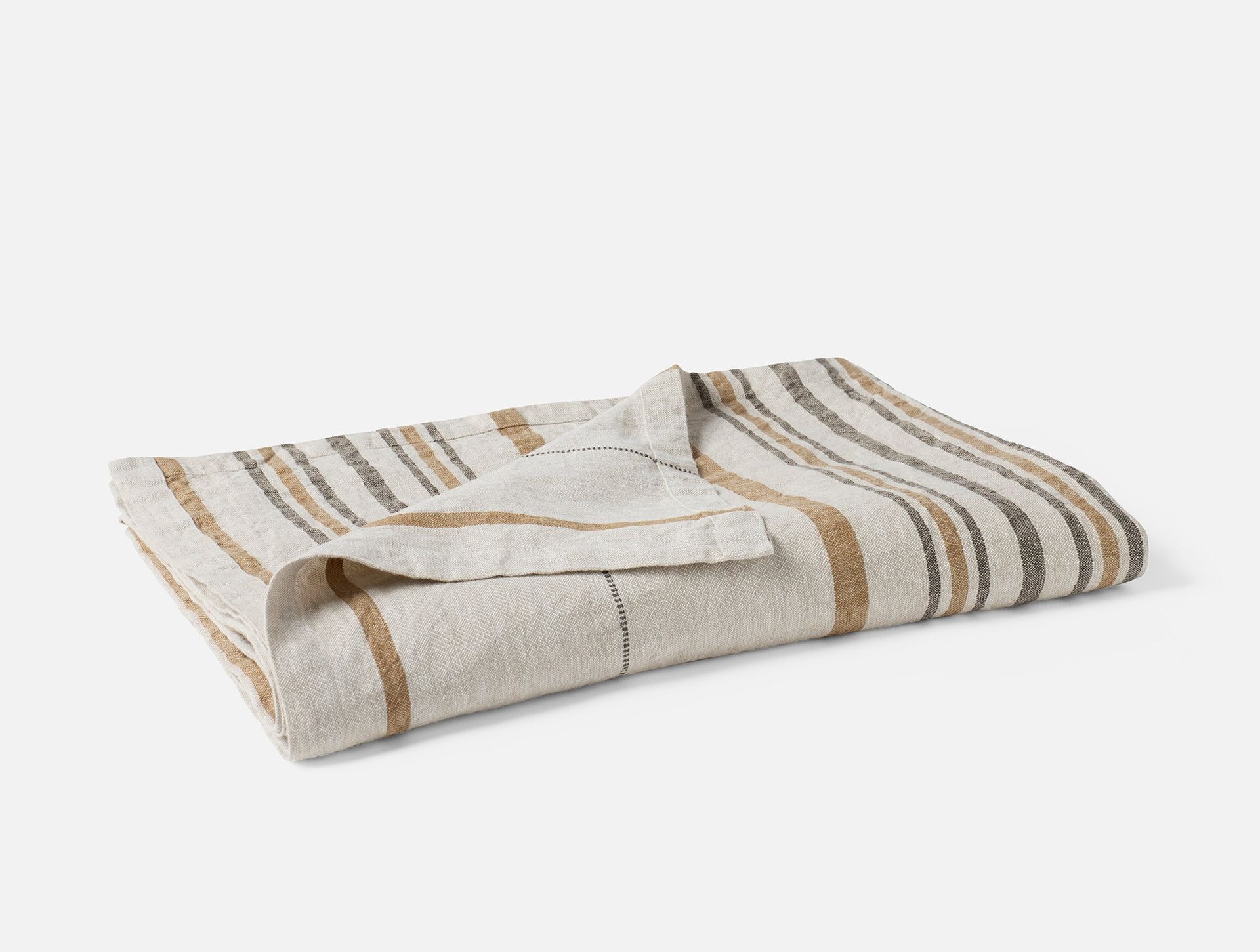 Mojave Organic Linen Throw - Coyuchi | Khaki/Espresso Stripe