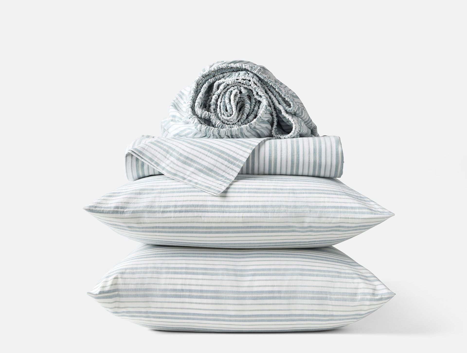 Organic Crinkled Percale™ Sheet Set - Coyuchi | Pacific Blue Stripe