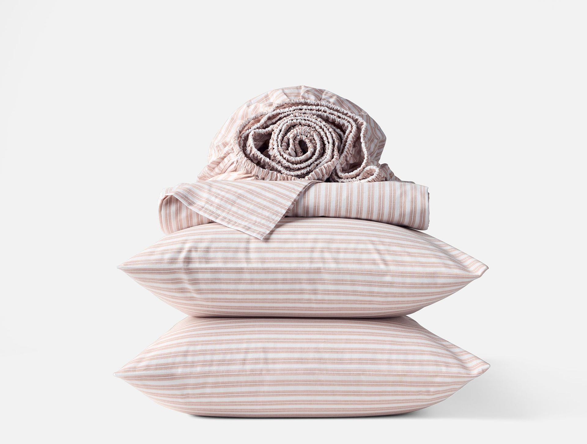 Organic Crinkled Percale™ Sheet Set - Coyuchi | Praline Stripe