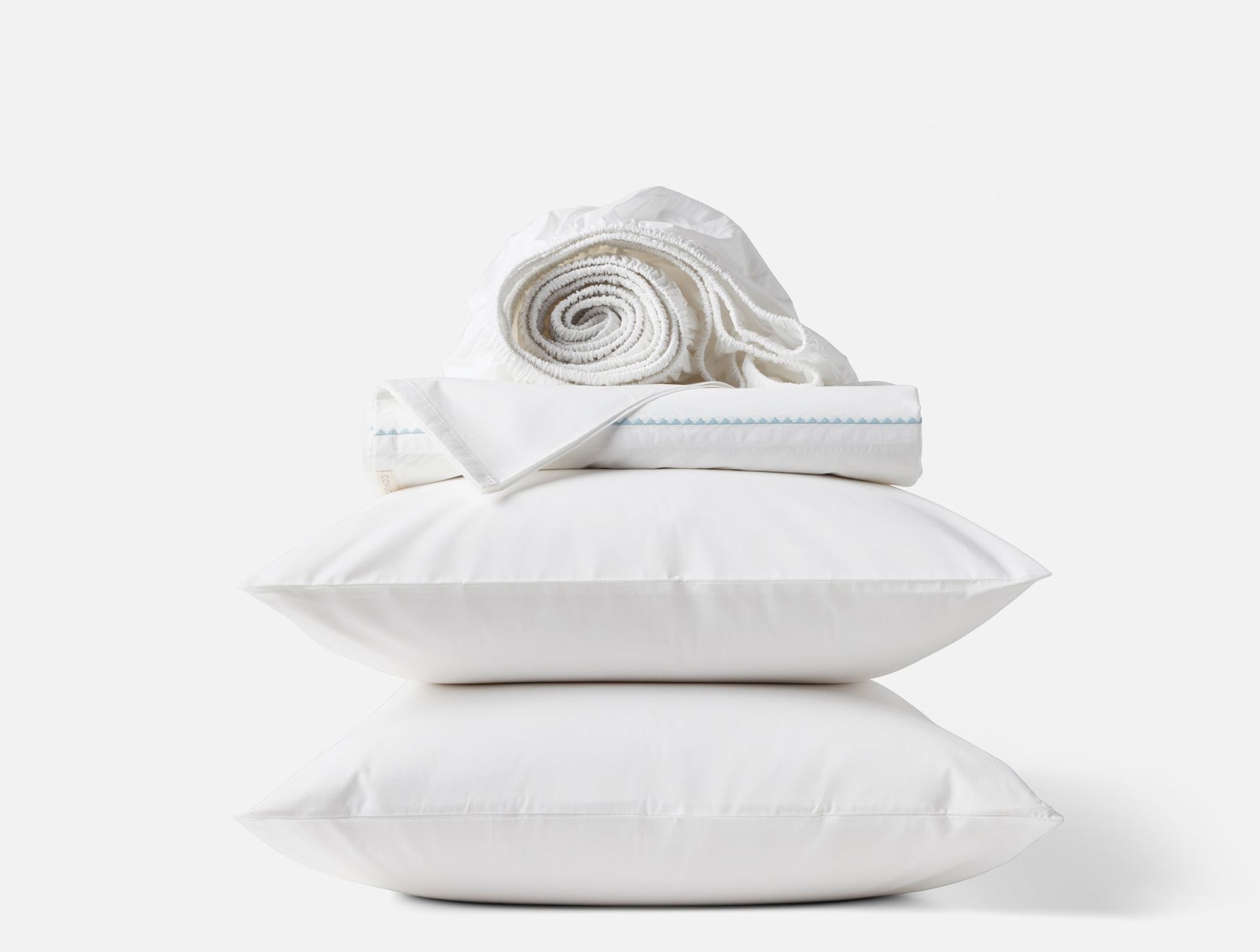 Trailing Embroidered Organic Sheet Set - Coyuchi | Alpine White w/Pacific Blue