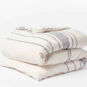Rippled Stripe Organic Duvet Cover | Ivory w/Black