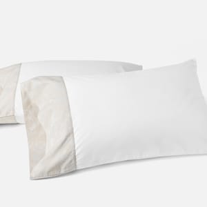 Heritage Organic Jacquard Border Pillowcases - Coyuchi | Alpine White w/Stone