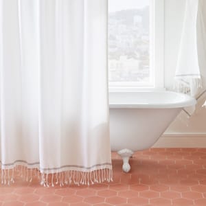 Mediterranean Organic Shower Curtain | Alpine White w/ Slate Stripe