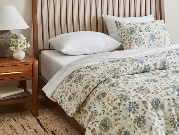 Coyuchi + Rejuvenation Flora Organic Print Duvet Cover | Undyed w/Lagoon