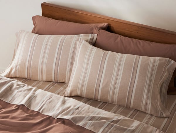 Cloud Brushed™ Organic Flannel Sheet Set | Fawn Herringbone Stripe