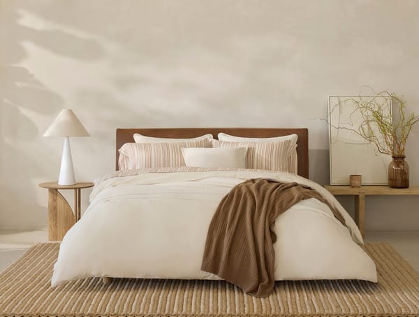 Cloud Brushed™ Organic Flannel Sheets | Camel Tonal Stripe