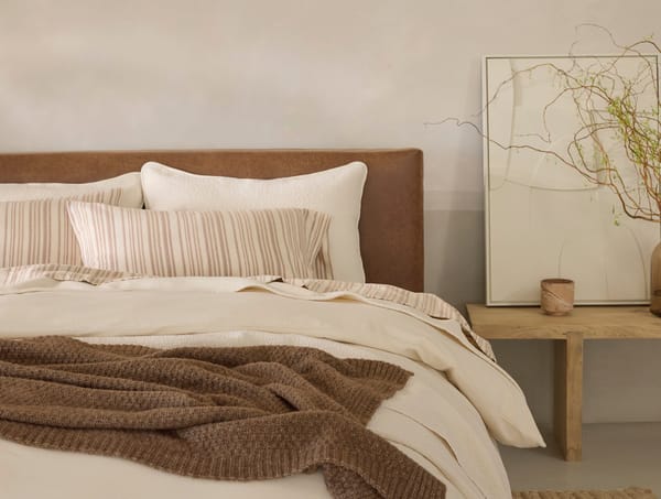 Cloud Brushed™ Organic Flannel Sheets | Camel Tonal Stripe