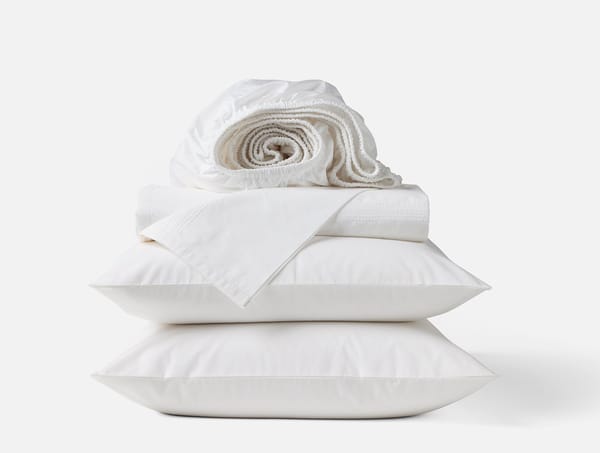Landscape Embroidered Organic Percale Sheet Set - Coyuchi | Alpine White