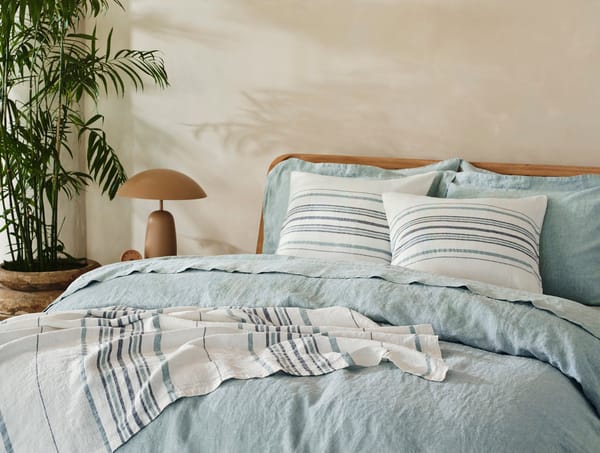 Mojave Organic Linen Decorative Pillow Cover - Coyuchi | Soft White/Gulf Stripe