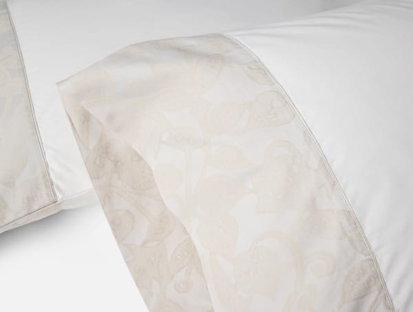 Heritage Organic Jacquard Border Pillowcases - Coyuchi | Alpine White w/Stone