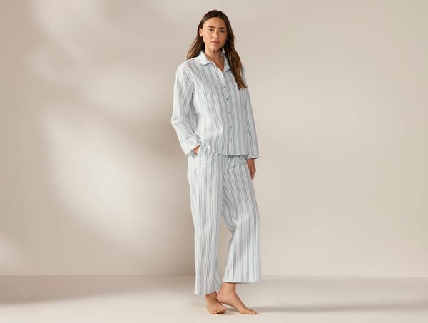 Women's Isla Organic Cotton Long Sleeve Pajama Set - Coyuchi | Pacific Blue Stripe