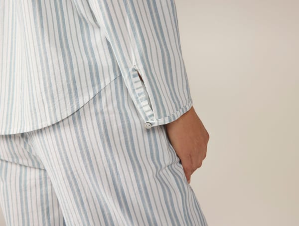 Women's Isla Organic Cotton Long Sleeve Pajama Set - Coyuchi | Pacific Blue Stripe