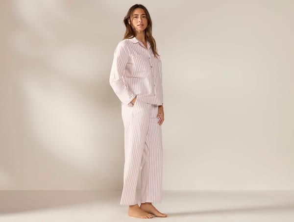 Women's Isla Organic Cotton Long Sleeve Pajama Set - Coyuchi | Praline Stripe