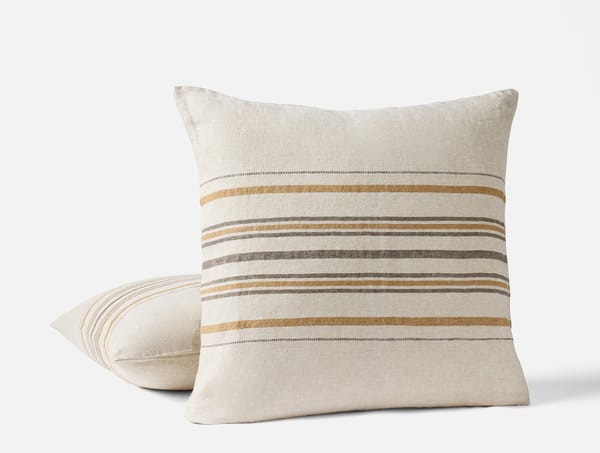 Mojave Organic Linen Decorative Pillow Cover - Coyuchi | Khaki/Espresso Stripe
