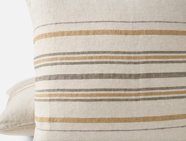 Mojave Organic Linen Decorative Pillow Cover - Coyuchi | Khaki/Espresso Stripe