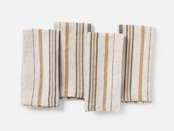 Mojave Organic Linen Napkins, Set of 4 - Coyuchi | Khaki/Espresso Stripe