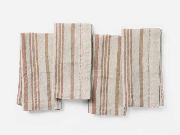 Mojave Organic Linen Napkins, Set of 4 - Coyuchi | Khaki/Praline Stripe