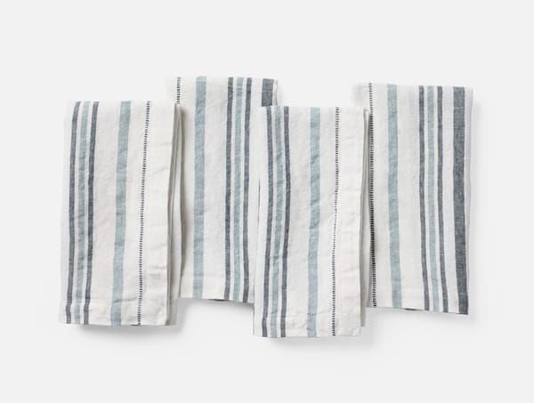 Mojave Organic Linen Napkins, Set of 4 - Coyuchi | Soft White/Gulf Stripe