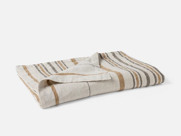 Mojave Organic Linen Throw - Coyuchi | Khaki/Espresso Stripe