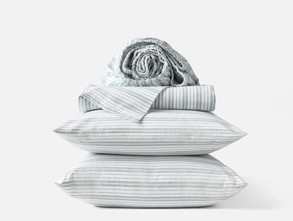 Organic Crinkled Percale™ Sheet Set - Coyuchi | Pacific Blue Stripe