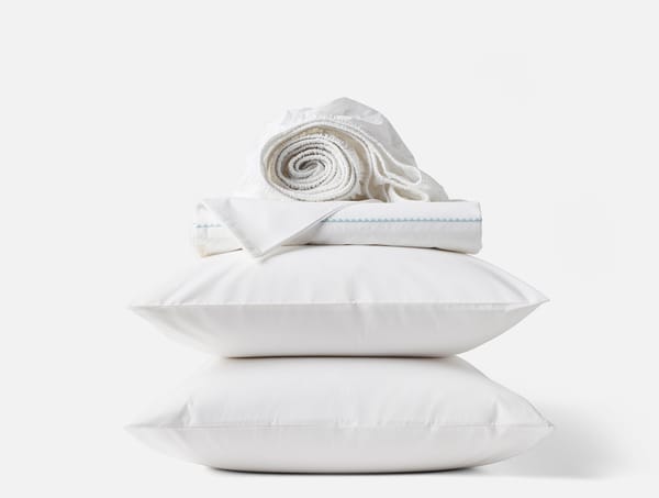 Trailing Embroidered Organic Sheet Set - Coyuchi | Alpine White w/Pacific Blue