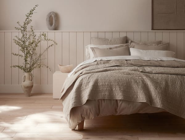 Channel Handstitched Organic Quilt | Hazel Chambray