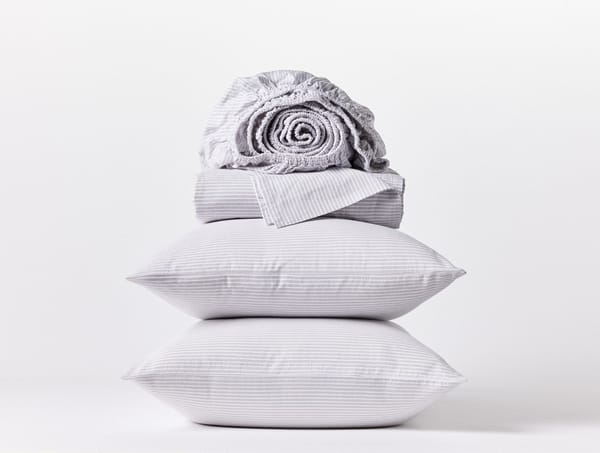 Climate Beneficial™ Cotton Soft Washed Sheets | Alpine White w/Pewter Stripe