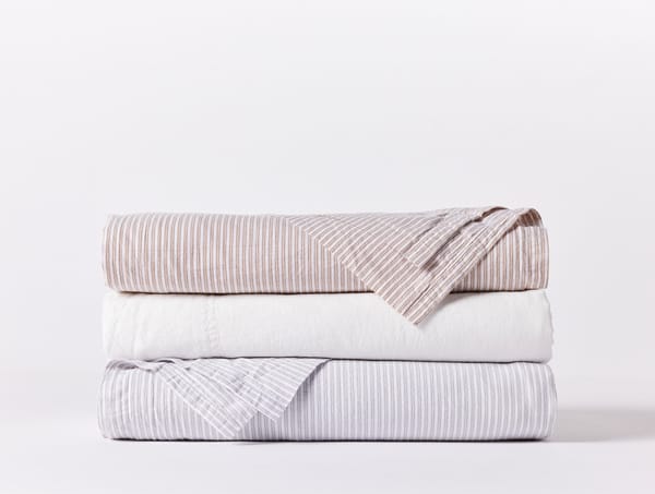Climate Beneficial™ Cotton Soft Washed Sheets | Alpine White w/Fawn Stripe