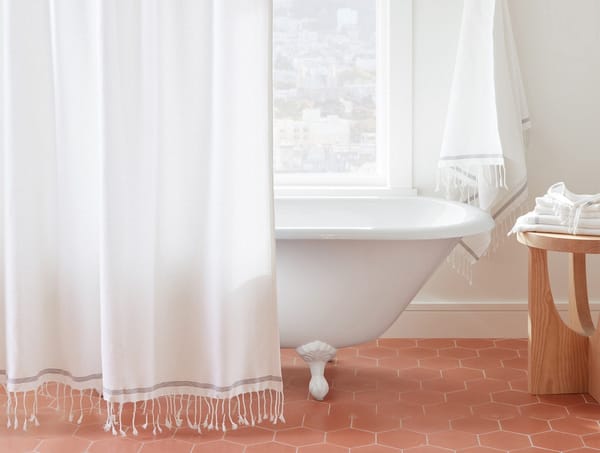 Mediterranean Organic Towels | Alpine White w/ Slate Stripe
