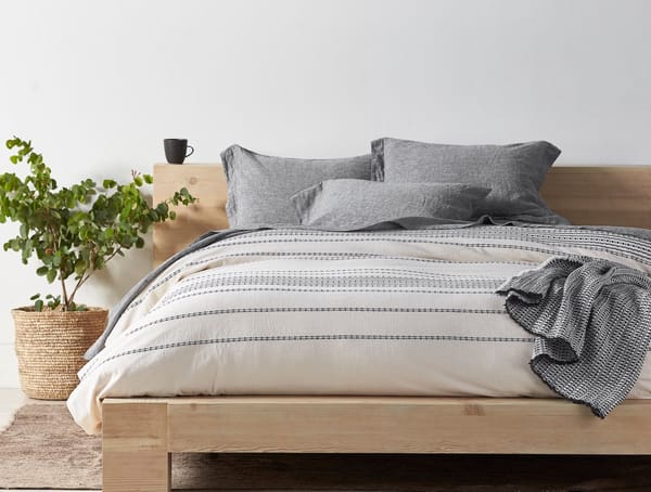 Rippled Stripe Organic Duvet Cover | Ivory w/Black