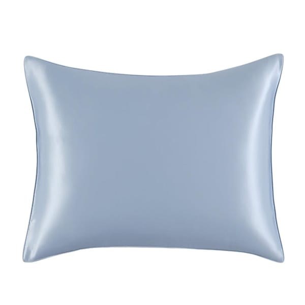 Luxurious blue mulberry silk pillowcase with a smooth satin finish, designed for soft skin and hair care.