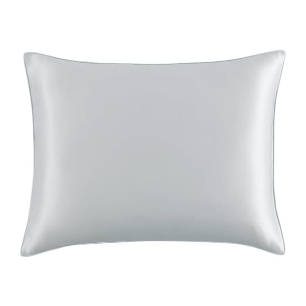 Luxurious light grey mulberry silk pillowcase with a smooth satin finish, queen size, designed for soft skin and hair care.