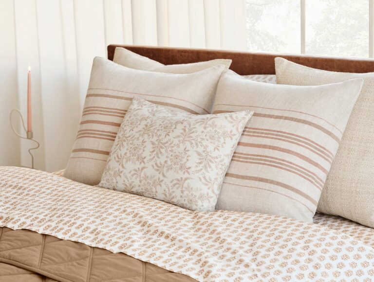 Mojave Organic Linen Decorative Pillow Cover - Coyuchi | Khaki/Praline Stripe