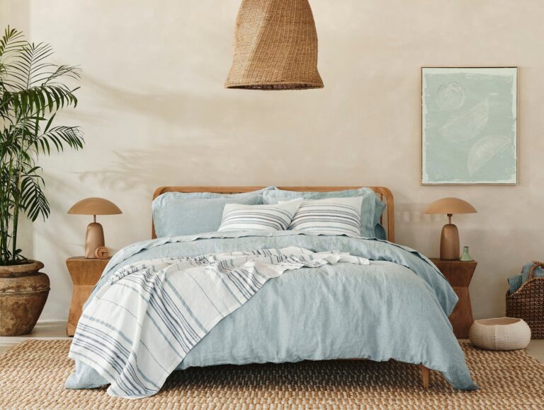 Mojave Organic Linen Throw - Coyuchi | Soft White/Gulf Stripe